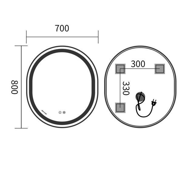 Дзеркало Mixxus Premium ELLIPSE MV05-80x70-REVERSE BLACK (LED Touch, Anti-fog, димер (3-6kK)) (MP6646) MP6646 фото