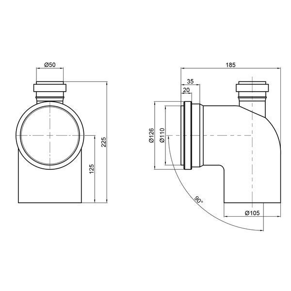 Колено канализационное с отводом TA Sewage 50х110х110, 90&deg; (вверх) SD00005123 фото