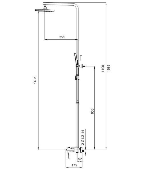 Душова колонка KOER KB-58007-05 з чорним змішувачем і водоспадом 150 см (KR3463) KR3463 фото