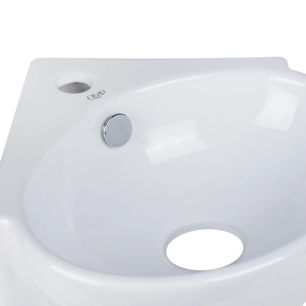 Комплект Qtap Leo N: Раковина підвісна угловая овальна 380x360x130 мм WHITE + Донний клапан PU02O SD00053455 фото
