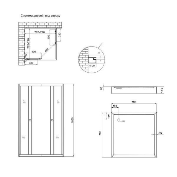 Душова кабіна Lidz Wawel SC80x80.SAT.LOW.GR, скло тон. 4 мм + Lidz Душовий піддон KAPIELKA ST80x80х14 SD00051444 фото
