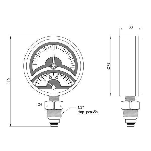 Термоманометр Icma 1/2" 0-4 бар, нижнее подключение №258 SD00008816 фото