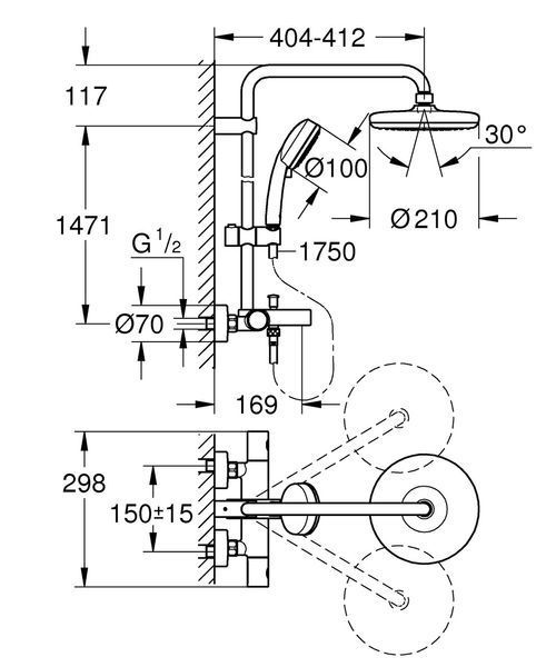 Душевая система Grohe Tempesta Cosmopolitan 210 с термостатом и двумя режимами струи (26223001) 26223001 фото