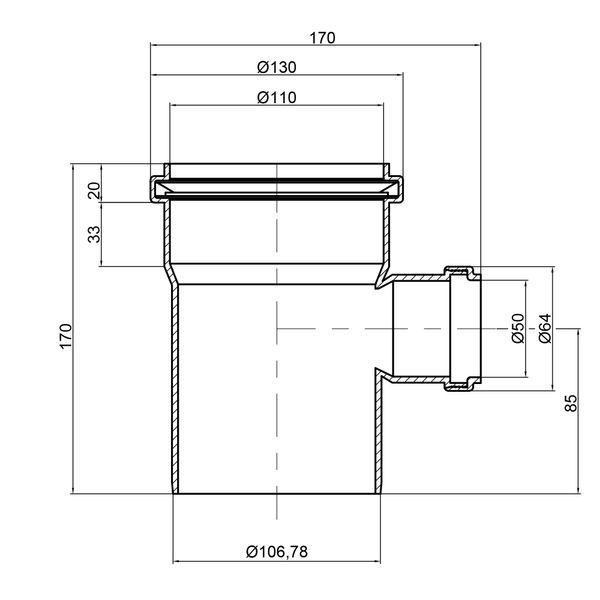 Тройник канализационный TA Sewage 110х50х110, 90&deg; SD00035650 фото
