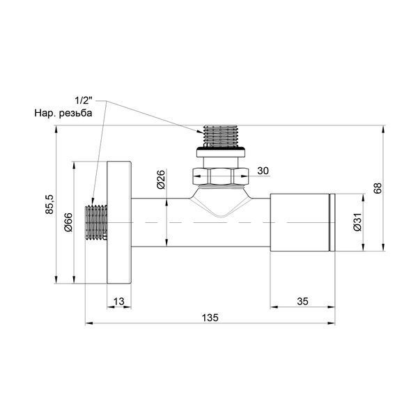 Комплект кранів SD Forte 1/2" НР для рушникосушарки кутовий SF395W15, латунь, хромоване покриття SD00046628 фото