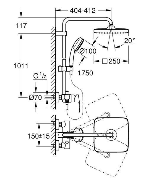 Душова система Grohe New Tempesta з змішувачем, хром, 2 режими, 113 см (26692000) 26692000 фото