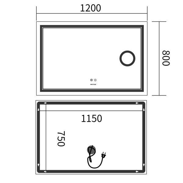 Дзеркало Mixxus Premium QUADRO MR20-120x80 (LED Touch, Anti-fog, димер, лінза) (MP6624) MP6624 фото