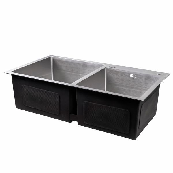 Мийка для кухні з двома чашами інтегрована Lidz Handmade H7843 (LDH7843BRU35387) Brushed Steel 3,0/1,0 мм SD00041491 фото