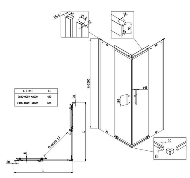 Душова кабіна без піддону Koer SR SC03, 90x90 см, прозоре скло 6мм, Easy Clean (KR5358) KR5358 фото