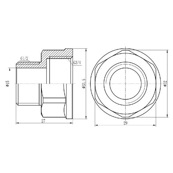 Перехід SD Forte 3/4"х1/2" ВЗ хром SF360H2015 SD00002638 фото