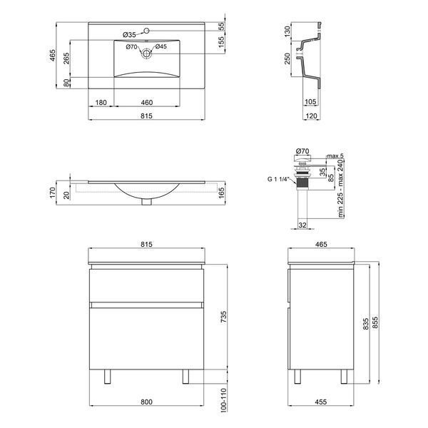 Комплект Qtap Albatross 810х825х460 White тумба підлогова + раковина урізна QT0171TN800D3080CW SD00044832 фото