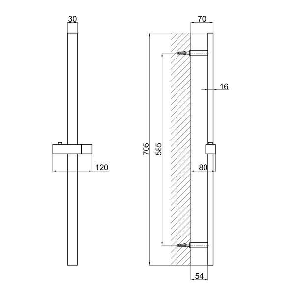 Душова стійка з тримачем універсальна Qtap Lepit 705 мм прямокутна QTLEP82103NB Black Matt, настінна установка SD00047528 фото