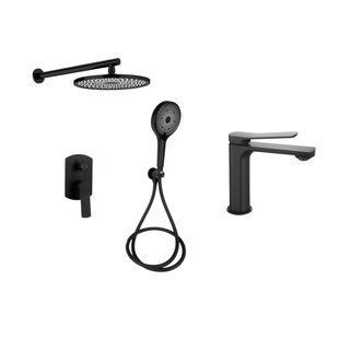 Комплект смесителей Qtap Slavonice: Душевая система QTSLA113BLM45900 + Смеситель для раковины QTSLA1042103B SD00053840 фото