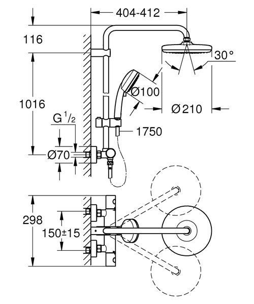 Душова система Grohe New Tempesta з термостатом і хромованим покриттям 27922001 (27922001) 27922001 фото
