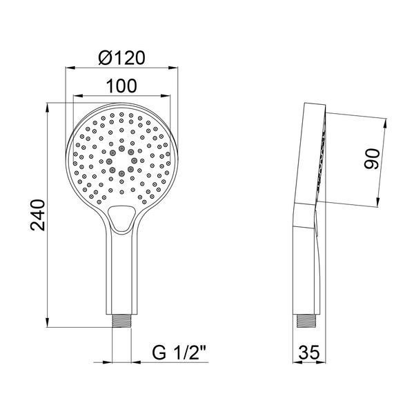 Лейка для ручного душа Qtap Rucni 120 мм круглая QTRUCA120O3KBB Black Matt, 3 типа струи, ABS пластик SD00041889 фото