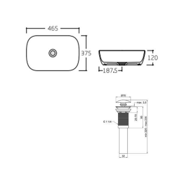 Комплект Qtap Aquarius: Раковина накладная прямоугольная 465x375x115 мм White + Донный клапан PU02 SD00053419 фото