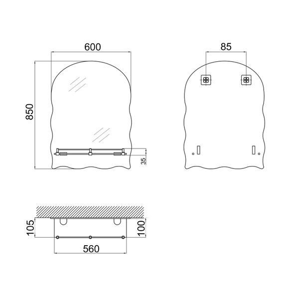Зеркало Lidz Anny 600х850х106 настенное с полочкой прямоугольное с дугообразным верхом и фигурными боками SD00052533 фото