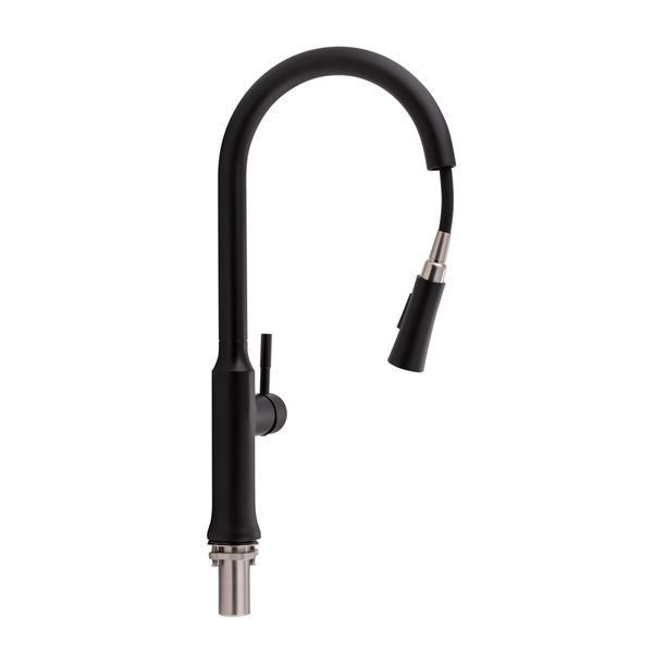 Смеситель для кухни Qtap Baruska с выдвижным изливом QTBAR9137103UB Black Matt, однорычажный, матовая SD00042271 фото
