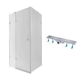 Набір Qtap душова кабіна Capricorn CRM1018RC6 100х80, скло Clear 6 мм + трап лінійний Dry FB304-600 з сухим закривом та нержавіючою решіткою 600х73 мм SD00048911 фото