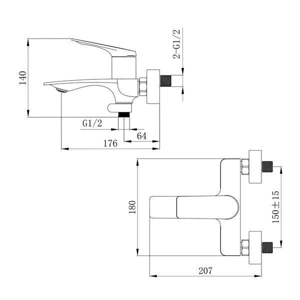 Смеситель для ванны Qtap Vlasta New (c душевым гарнитуром) QTVLA259CRM45642 Chrome, однорычажный, латунь SD00051766 фото