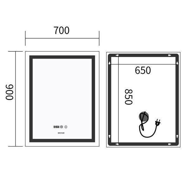 Дзеркало Mixxus Premium FLASH MR21-70x90 (LED Touch, Anti-fog, димер, годинник) (MP6618) MP6618 фото