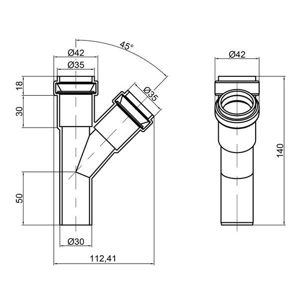 Трійник каналізаційний TA Sewage 32, 45&deg; SD00034578 фото