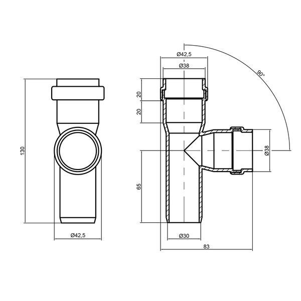 Тройник канализационный TA Sewage 32, 90&deg; SD00034579 фото