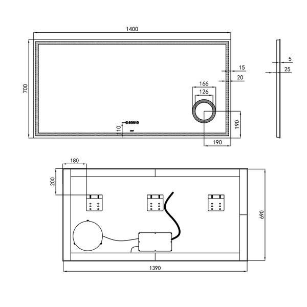 Дзеркало Qtap Stork 1400х700 з LED-підсвічуванням Touch, лінза, цифровий годинник, диммер, рег. яскравості QT1578142270140W SD00045744 фото