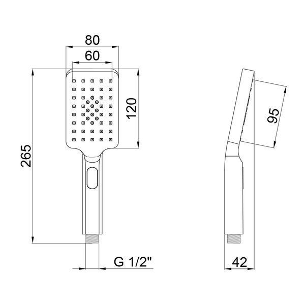 Лійка для ручного душу Qtap Rucni 120х80 мм прямокутна QTRUCA121N3KCC Chrome, 3 режими роботи SD00041917 фото