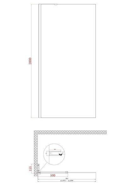 Душова перегородка Koer SR SP02-100x200-TR-12 Walk-In, скло 8мм, матове золото (KR5396) KR5396 фото