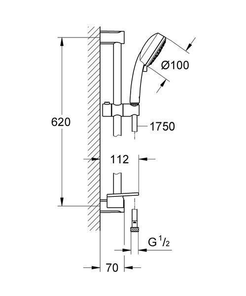 Душовий гарнітур Grohe New Tempesta Cosmopolitan, штанга 3 режими струї, хром (27929002) 27929002 фото