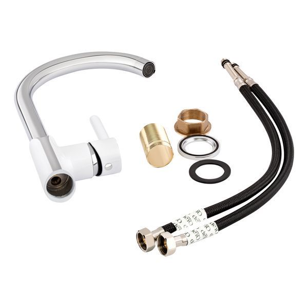 Змішувач для кухні Qtap Grand QTGRAWCR007F Chrome/White, одноважільний, поворотний вилив SD00039613 фото