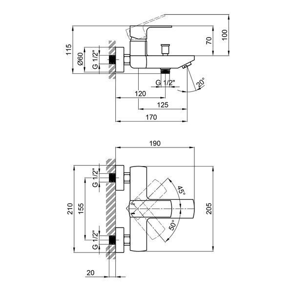 Смеситель для ванны Qtap Lipno QTNH3023101DG Graphite SD00044012 фото