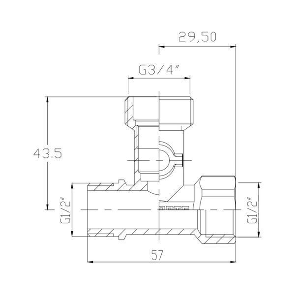 Кран приладний шаровий SD Forte 1/2"х3/4"х1/2" SF186W152015, латунь, хром, 24 міс. гарантії SD00009371 фото