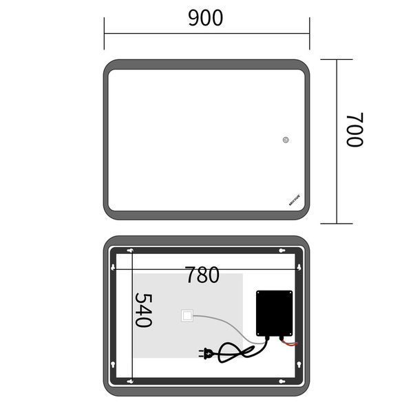 Дзеркало Mixxus Premium OLIVARY MR19-90x70-REVERSE (LED Touch, Anti-fog, димер (3-6,5kK)) (MP6630) MP6630 фото