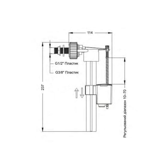 Клапан Lidz LT03 боковой подачи 1/2 и 3/8, наполнительный механизм, пластиковый, для унитаза SD00051146 фото