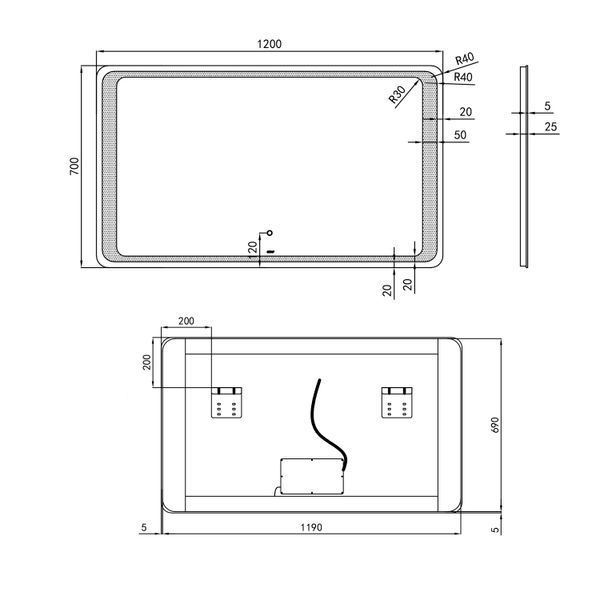 Дзеркало Qtap Leo 1200х700 з LED-підсвічуванням Touch, диммер, рег. яскравості QT1178141870120W SD00045755 фото
