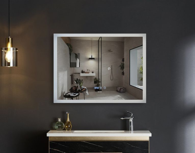 Дзеркало Mixxus FLAT MR04-100x80 з LED Touch, Anti-fog, димером, регулюванням яскравості, годинник MI6927 фото