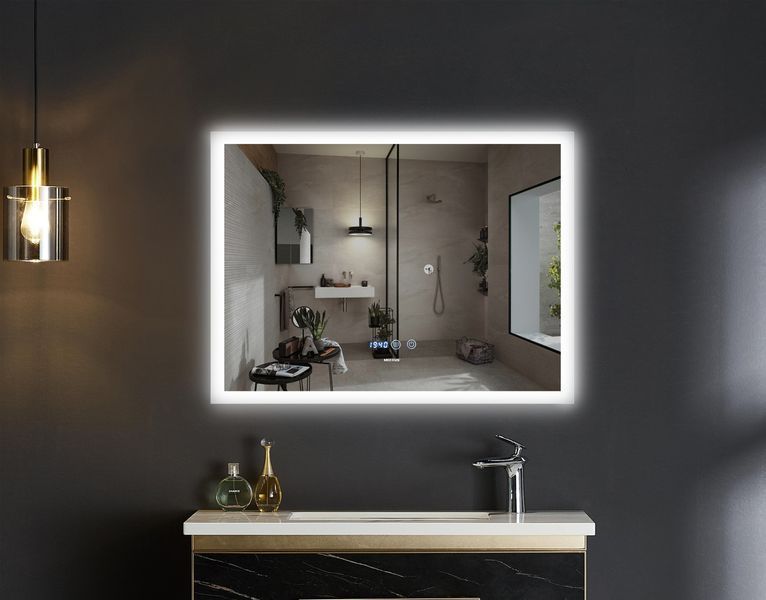 Дзеркало Mixxus FLAT MR04-100x80 з LED Touch, Anti-fog, димером, регулюванням яскравості, годинник MI6927 фото
