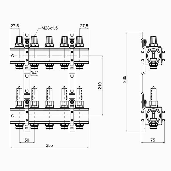 Коллектор Icma 1" 5 выходов, с расходомерами №K013 SD00005236 фото