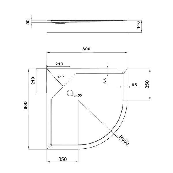 Lidz Душевой поддон KAPIELKA ST80x80x14 низкий, полукруглый, диаметр слива 52 мм, акриловый, белый SD00050739 фото