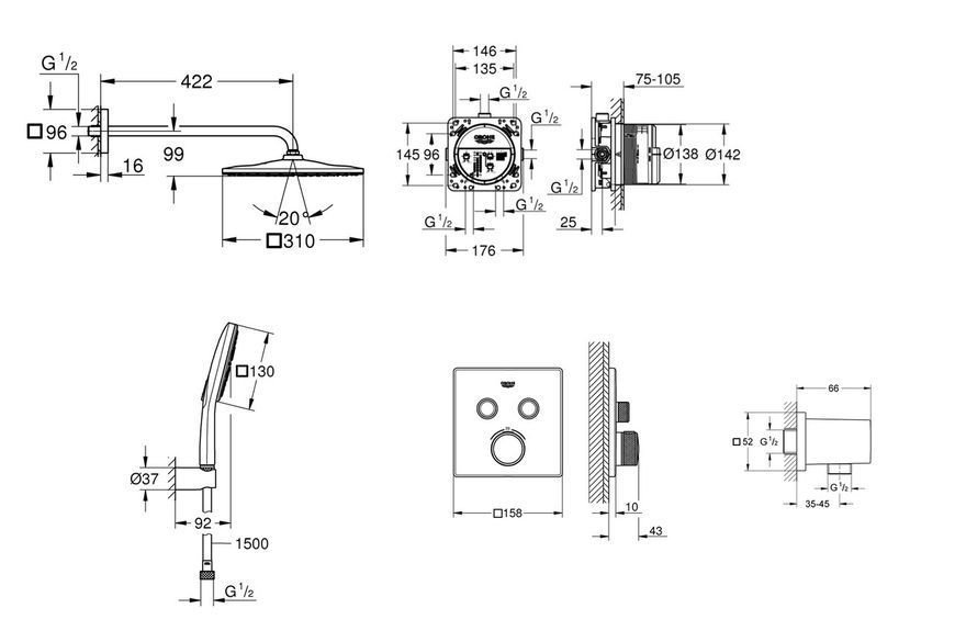 Душова система прихованого монтажу Grohe Grohtherm SmartControl з термостатом хром (UA26405SC1) UA26405SC1 фото